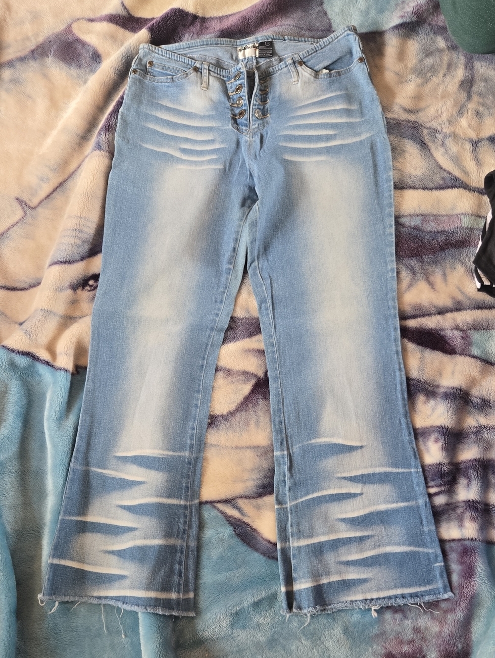 Women's Light Blue Flare Jeans with Button-Fly